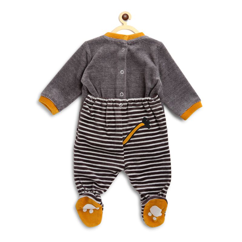 Infants Medium Grey Velour Nappy Opening Babysuit image number null